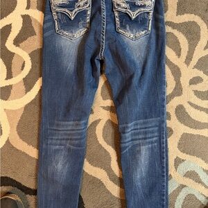 Grace Dark Blue Straight Leg Jeans with Distressed Details